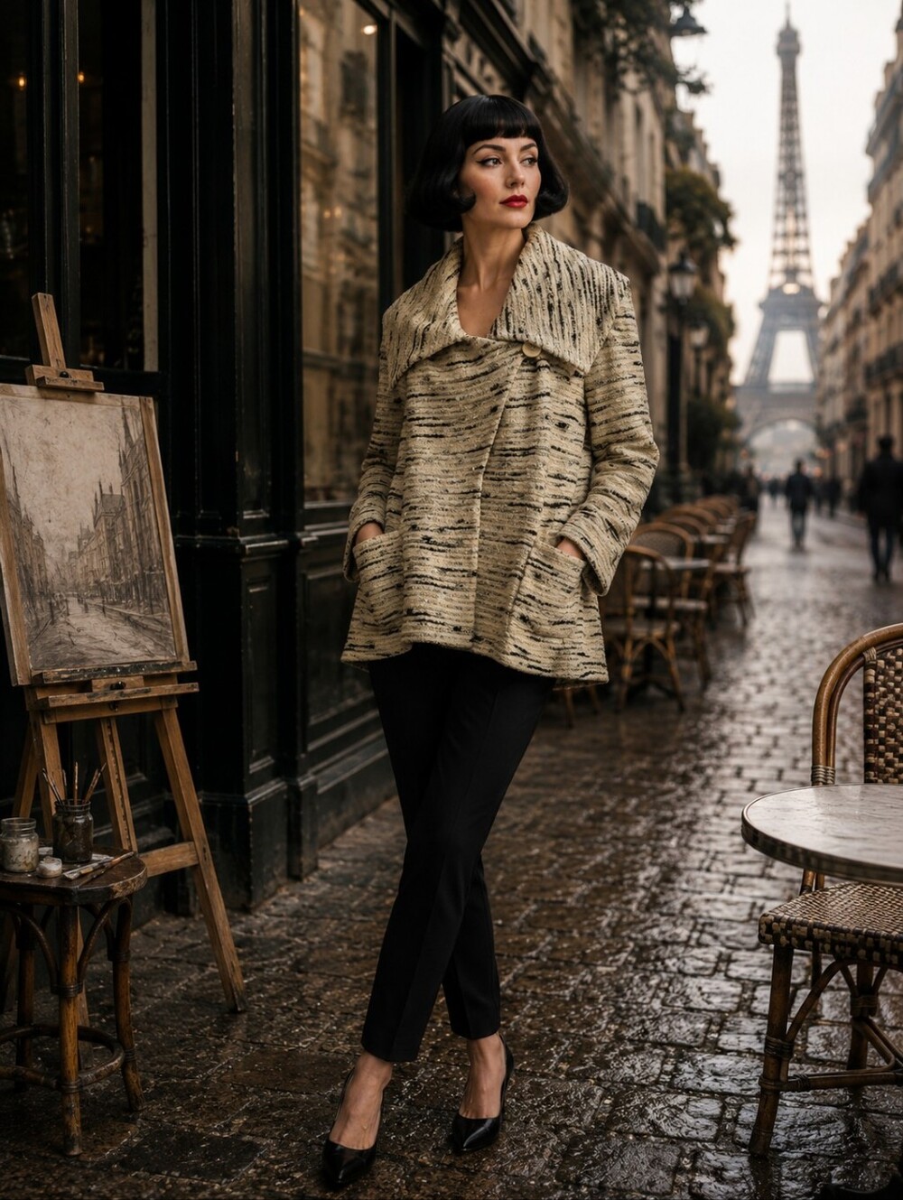 St. John Cream and Black Knit Boucle Jacket Size 10